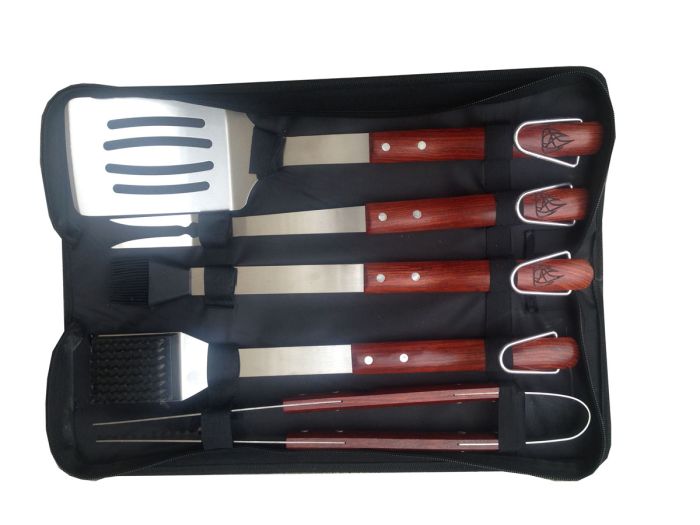 Barbeques Galore Rosewood Handle Tool Set 5 Pieces Barbeques Galore