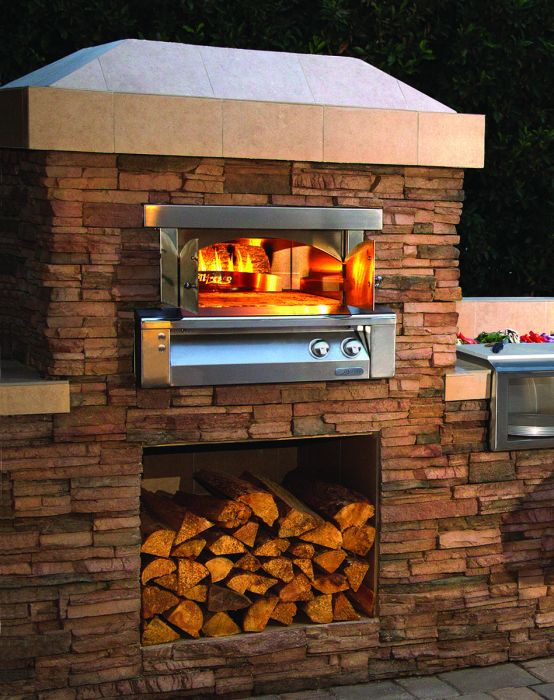 Stone Grill Island with Built-in Gas fired Pizza Oven