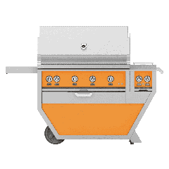 Hestan 42" Freestanding Grill with Trellis, Sear, Rotisserie, and Deluxe Cart w/ Double Side Burner-Orange-Natural Gas