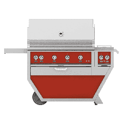 Hestan 42" Freestanding Grill with Trellis, Sear, Rotisserie, and Deluxe Cart w/ Double Side Burner-Red-Natural Gas