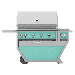 Hestan 42" Freestanding Grill with Trellis, Sear, Rotisserie, and Deluxe Cart w/ Double Side Burner-Turquoise-Propane